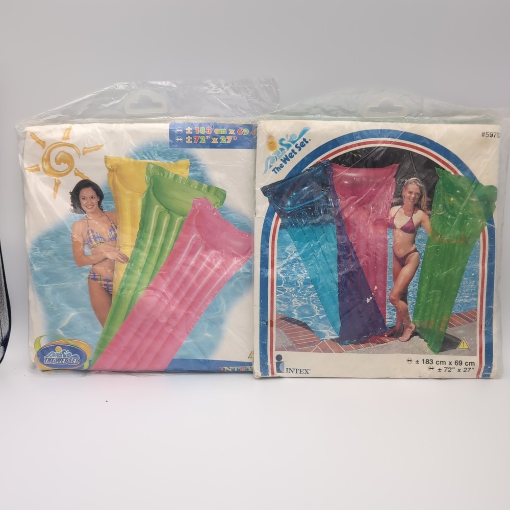 2 New Vintage Intex The Wet Set 59702 59703 Inflatable Pool Raft Green Yellow